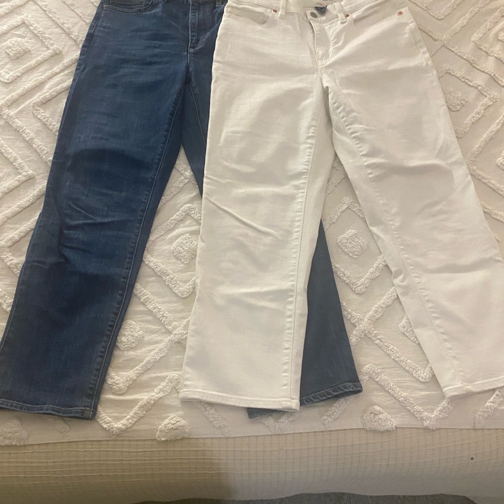 Lands' End Women's Straight Leg Jeans in Blue and White (Set of 2)